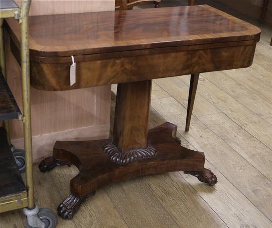 A Regency mahogany card table W.94cm